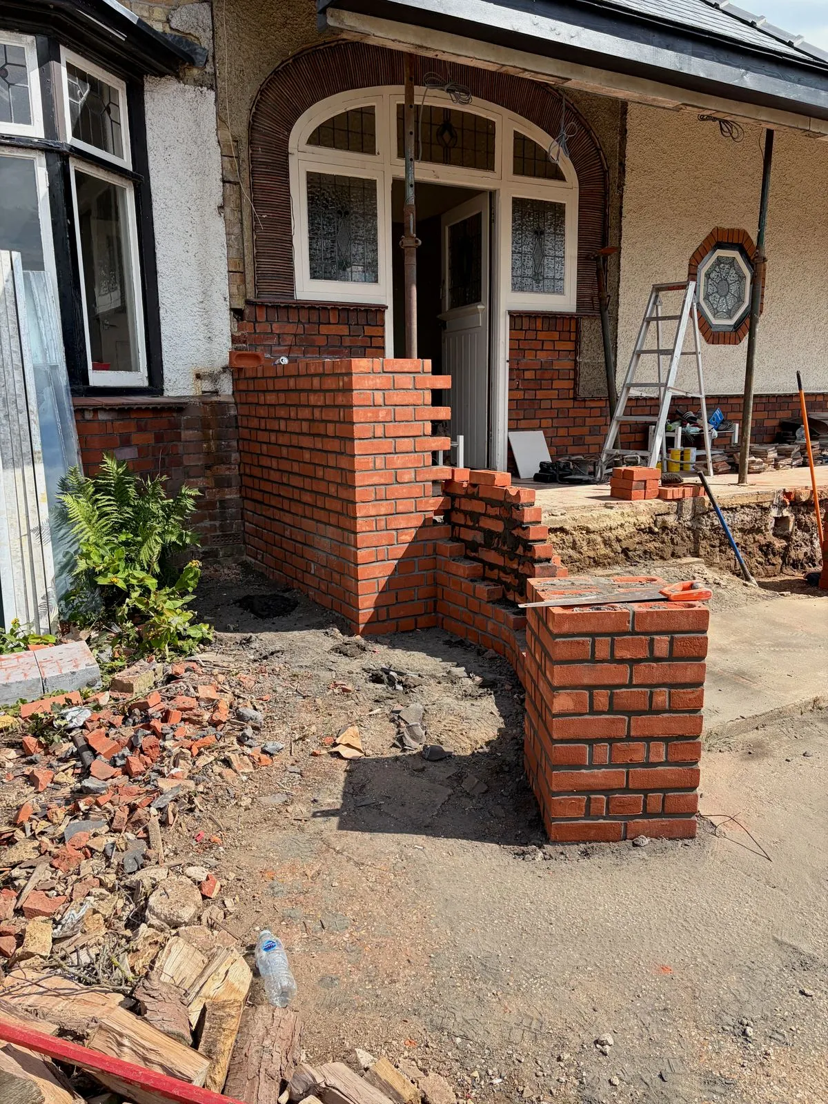 Rebuilding a period front porch with new brick balustrade walls, by Cambourne Brickwork & Building