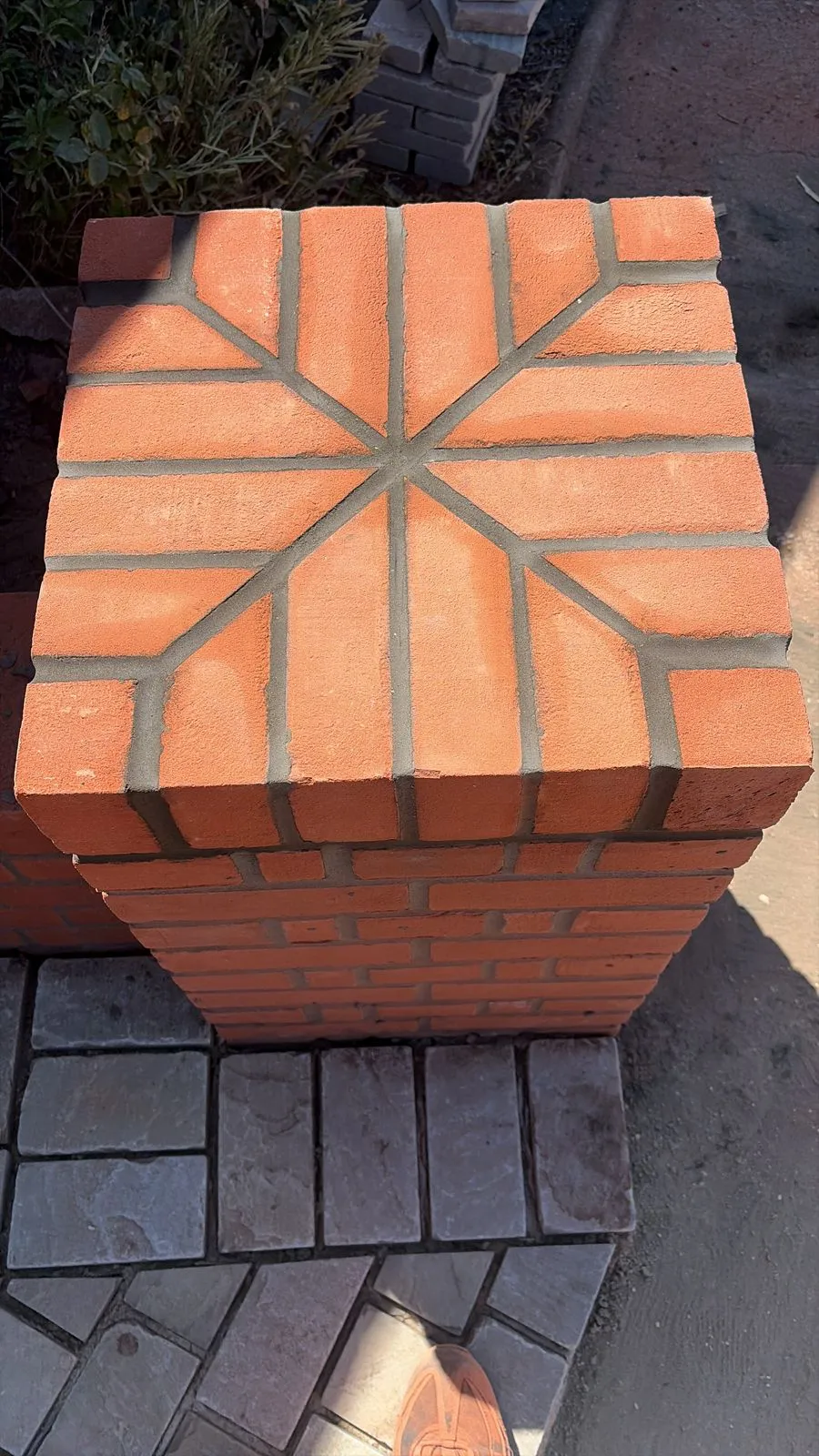 Decorative brick pier with a diamond soldier-course pattern, by Cambourne Brickwork & Building